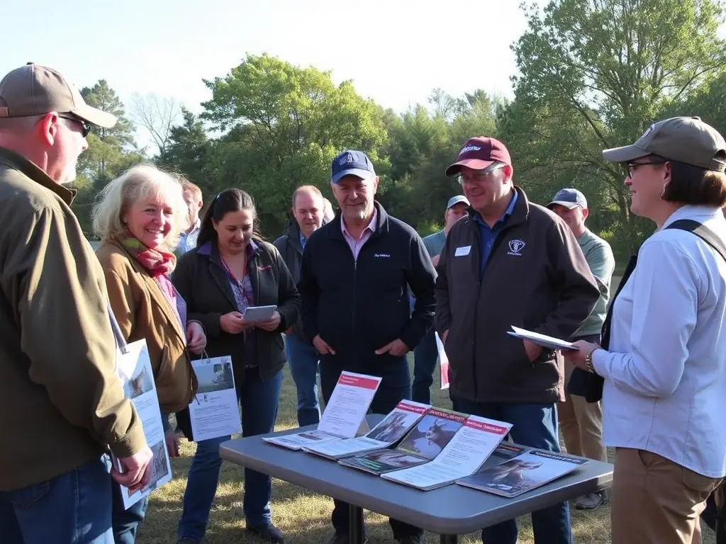 A photograph featuring ACCA members participating in a community outreach event, such as a local fair or environmental awareness campaign. The image should showcase the organization's dedication to community engagement and education.