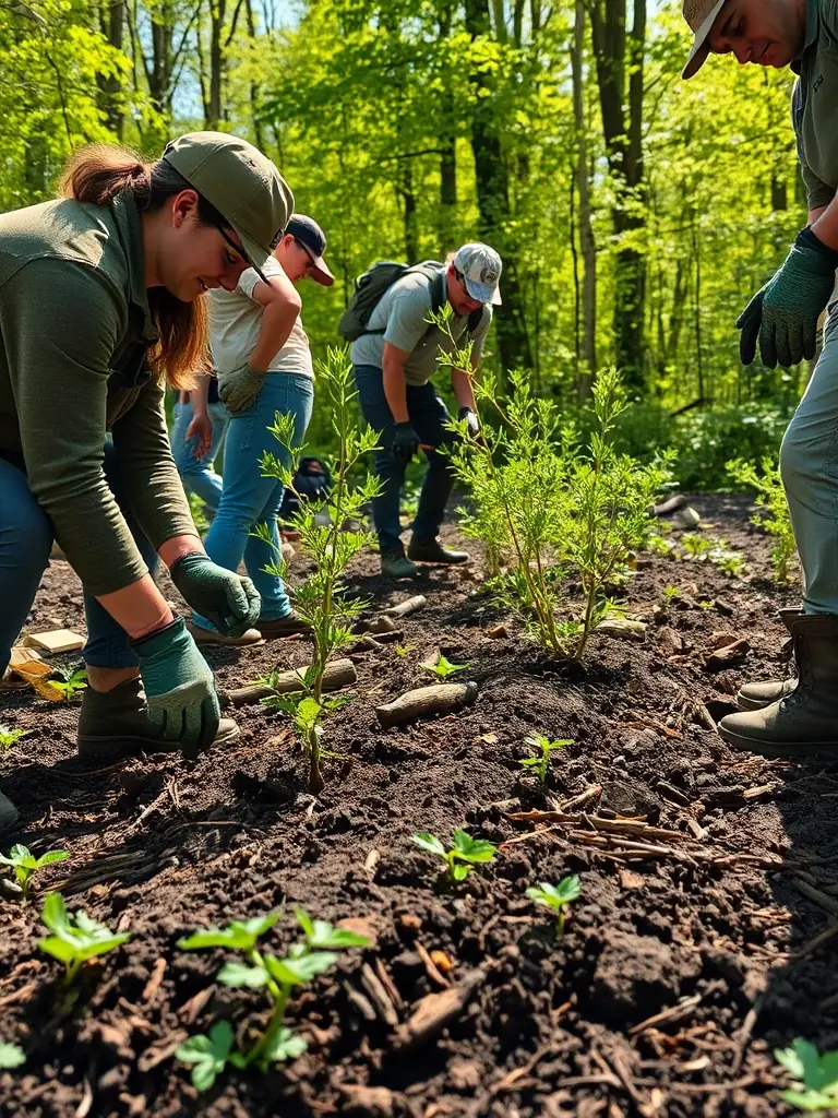 An image showcasing ACCA members engaged in habitat restoration, planting native trees and shrubs to enhance biodiversity and support local wildlife.