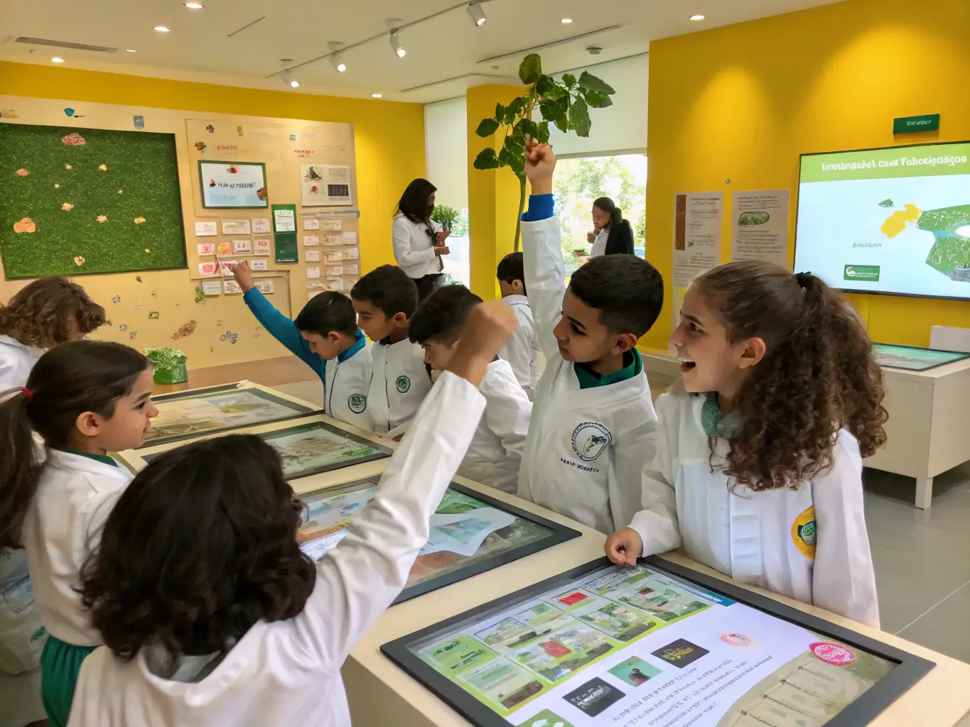 A group of local students participating in an ACCA-led educational program on wildlife conservation. The image should depict hands-on learning and engagement with nature.
