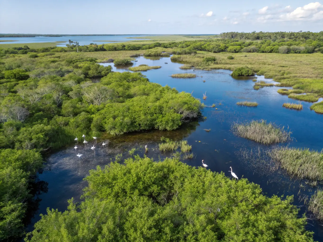 A scenic view of a revitalized wetland area, showcasing the positive impact of ACCA's habitat restoration project. The image should convey a sense of natural beauty and ecological balance.